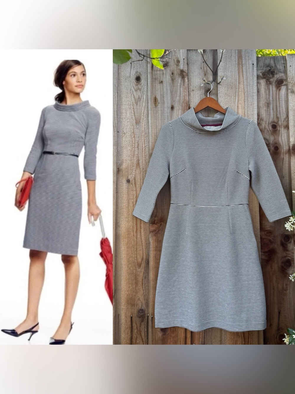 Boden Zoe Black White Ponte Striped Fit-And-Flare Cowl Neck Dress 🌿